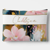 ピンクと金ゴールドのフローラ パーソナライズされた アクセサリーポーチ (正面)