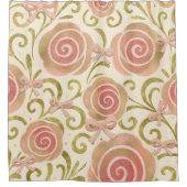 ピンクと金ゴールドのフローラBowsプリンセスバラ シャワーカーテン (正面)