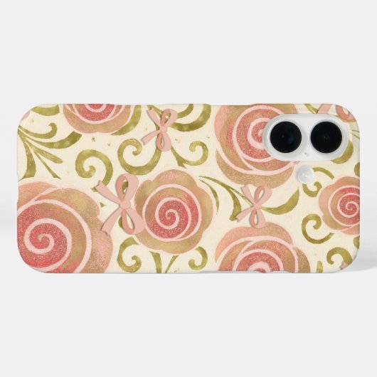 ピンクと金ゴールドのフローラBowsプリンセスバラ Case-Mate iPhoneケース (裏面 (横))
