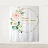 ピンクと金ゴールドのブライダルシャワー背景フォトブース タペストリー (正面)