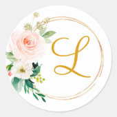 ピンクと金ゴールドのブライダルシャワー背景フォトブース ラウンドシール (正面)