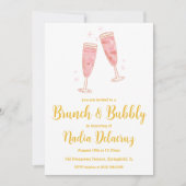 ピンクと金ゴールドのブランチと泡立つブライダルシャワー 招待状 (正面)