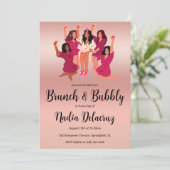 ピンクと金ゴールドのブランチと泡立つブライダルシャワー 招待状 (スタンド正面)