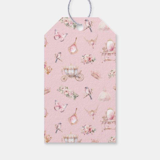 ピンクと金ゴールドのプリンセスキャリッジ誕生日パーティー ギフトタグ (裏面)