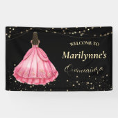 ピンクと金ゴールドのプリンセスキンセアニェラウェルカム 横断幕 (横)