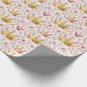 ピンクと金ゴールドのプリンセスクラウン花のパターン ラッピングペーパー (角)