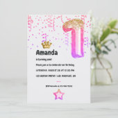 ピンクと金ゴールドのプリンセスバルーン1st誕生日 招待状 (スタンド正面)