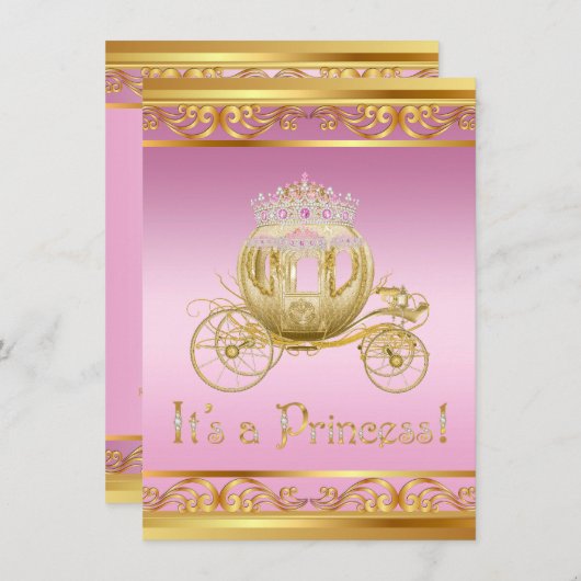 ピンクと金ゴールドのプリンセスベビーシャワー招待状 招待状 (正面/裏面)