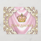 ピンクと金ゴールドのプリンセスベビーシャワー 招待状 (正面/裏面)