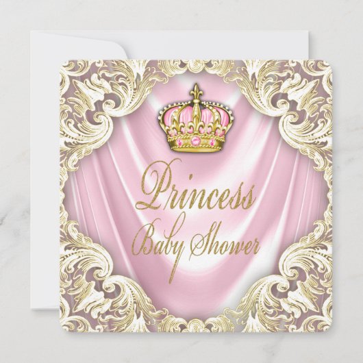 ピンクと金ゴールドのプリンセスベビーシャワー 招待状 (正面)