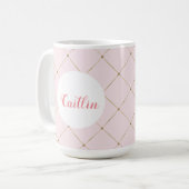 ピンクと金ゴールドのプリンセス名マグ コーヒーマグカップ (正面左)