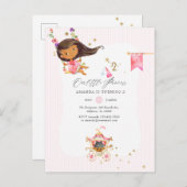 ピンクと金ゴールドのプリンセス女の子2nd誕生日パーティー インビテーションポストカード (正面/裏面)