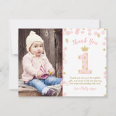 ピンクと金ゴールドのプリンセス第1の誕生日サンキューカード 招待状 (正面)