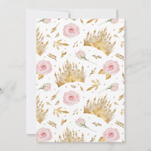 ピンクと金ゴールドのプリンセス第1の誕生日招待状 招待状 (裏面)