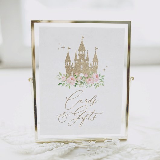 ピンクと金ゴールドのプリンセス誕生日カードとギフト ポスター