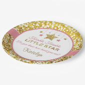 ピンクと金ゴールドのプレート：キラキラ小さな星 ペーパープレート (アングル)