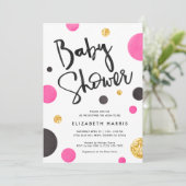 ピンクと金ゴールドのベビーシャワー招待状-水玉模様 招待状 (スタンド正面)