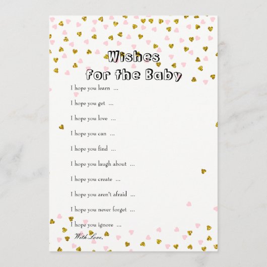 ピンクと金ゴールドのベビー-ベビーと推測の願い アドバイスカード (裏面)