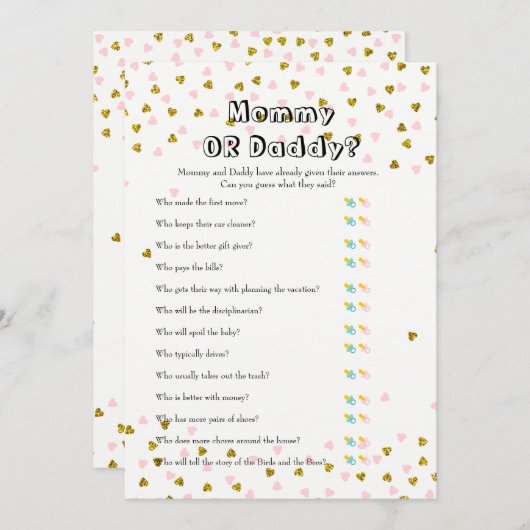 ピンクと金ゴールドのベビー-ベビーと推測の願い アドバイスカード (正面/裏面)