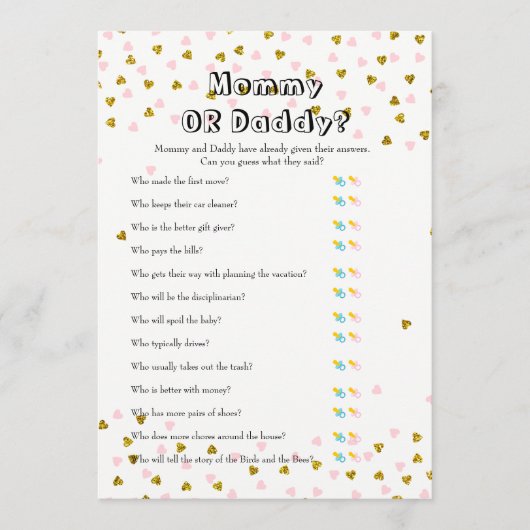 ピンクと金ゴールドのベビー-ベビーと推測の願い アドバイスカード (正面)