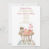 ピンクと金ゴールドのベーカリーケーキパトリエスト誕生日 招待状 (正面)