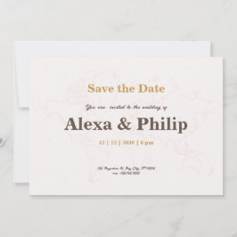 ピンクと金ゴールドのマ結婚ップ 招待状