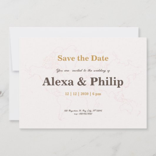 ピンクと金ゴールドのマ結婚ップ 招待状 (正面)