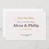 ピンクと金ゴールドのマ結婚ップ 招待状 (正面/裏面)