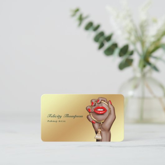 ピンクと金ゴールドのメイクアップアーティスト 名刺 (スタンド正面)