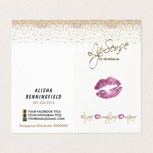 ピンクと金ゴールドのリップインストラクション 名刺 (外部フラット)