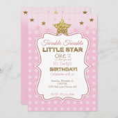 ピンクと金ゴールドのリトルスター誕生日の招待状 招待状 (正面/裏面)