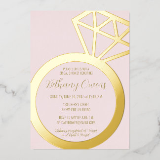 ピンクと金ゴールドのリングや輪のブライダルシャワー結婚、 箔招待状