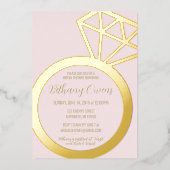 ピンクと金ゴールドのリングや輪のブライダルシャワー結婚、 箔招待状 (正面)