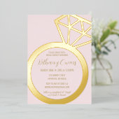 ピンクと金ゴールドのリングや輪のブライダルシャワー結婚、 箔招待状 (立ち正面)