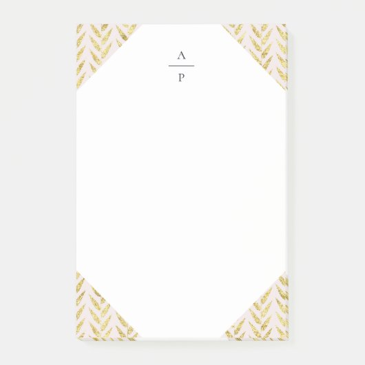 ピンクと金ゴールドのリーフモノグラムの ポストイット (正面)