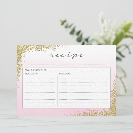 ピンクと金ゴールドのレシピカード 招待状 (スタンド正面)