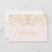 ピンクと金ゴールドのヴィンテージグラマー結婚の感謝 ノートカード (正面)