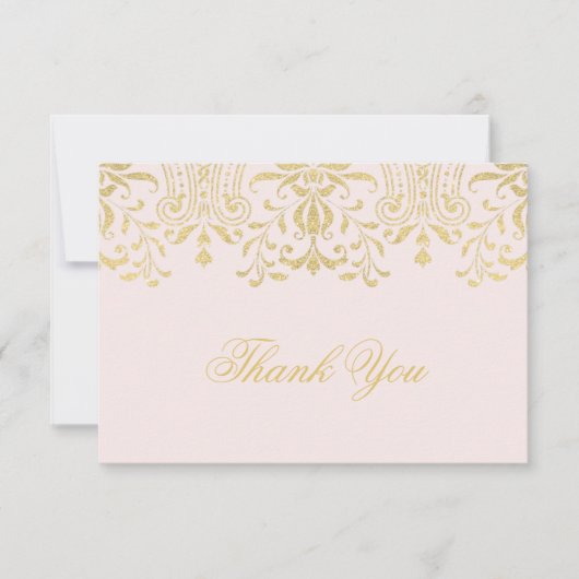 ピンクと金ゴールドのヴィンテージグラマー結婚の感謝 ノートカード (正面)