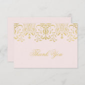 ピンクと金ゴールドのヴィンテージグラマー結婚の感謝 ノートカード (正面/裏面)