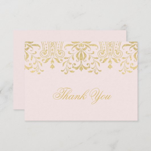 ピンクと金ゴールドのヴィンテージグラマー結婚の感謝 ノートカード (正面/裏面)