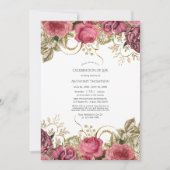 ピンクと金ゴールドのヴィンテージフローラお祝い 招待状 (正面)