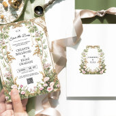 ピンクと金ゴールドのヴィンテージフローラフレーム日付の保存 招待状