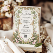 ピンクと金ゴールドのヴィンテージフローラフレーム日付の保存 招待状