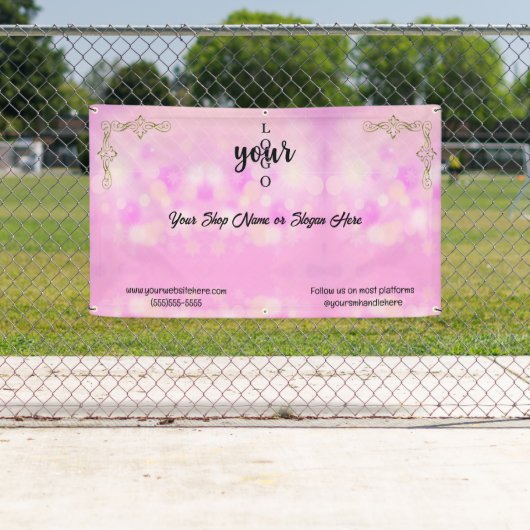 ピンクと金ゴールドの会社のロゴコンベンションマーケット 横断幕 (インサイチュ)