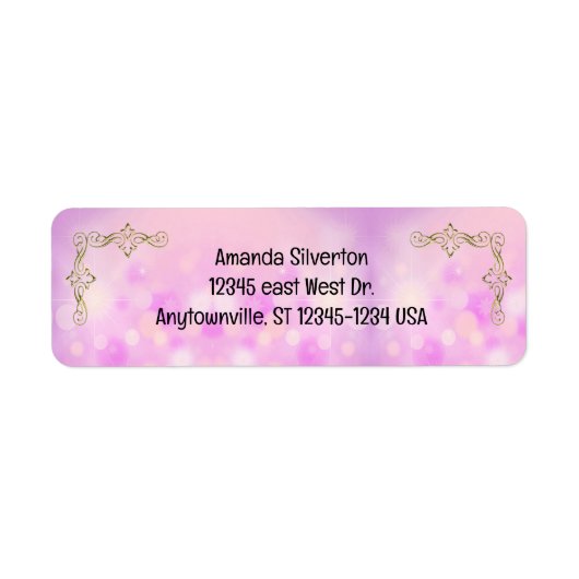 ピンクと金ゴールドの会社のロゴ差出人住所 ラベル (正面)