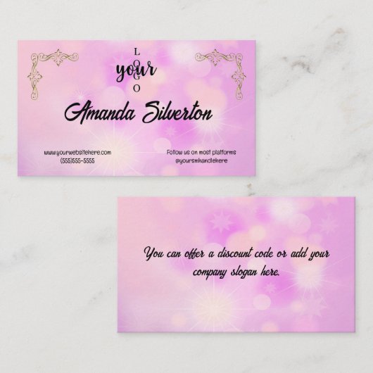 ピンクと金ゴールドの会社のロゴ 名刺 (正面/裏面)