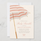 ピンクと金ゴールドの傘の女の子のベビー散水 招待状 (正面)