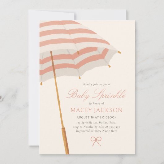 ピンクと金ゴールドの傘の女の子のベビー散水 招待状 (正面)