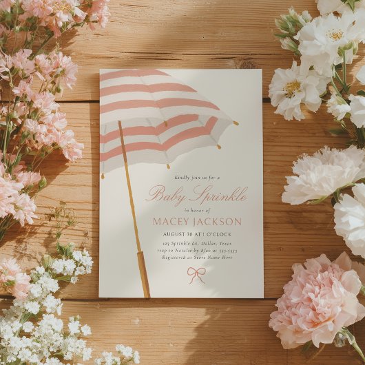 ピンクと金ゴールドの傘の女の子のベビー散水 招待状