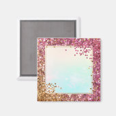 ピンクと金ゴールドの光沢のある紙吹雪フレームの背景 マグネット (正面/裏面)